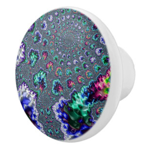 Bouton De Porte En Céramique Spirale Abstraite Fractale Colorée Trippy Groovy