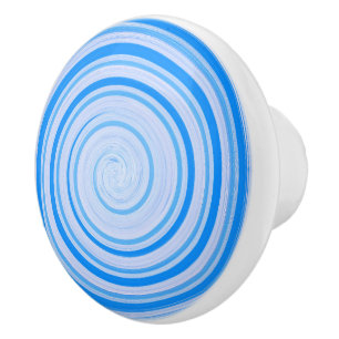 Bouton De Porte En Céramique spirale blanche et bleue