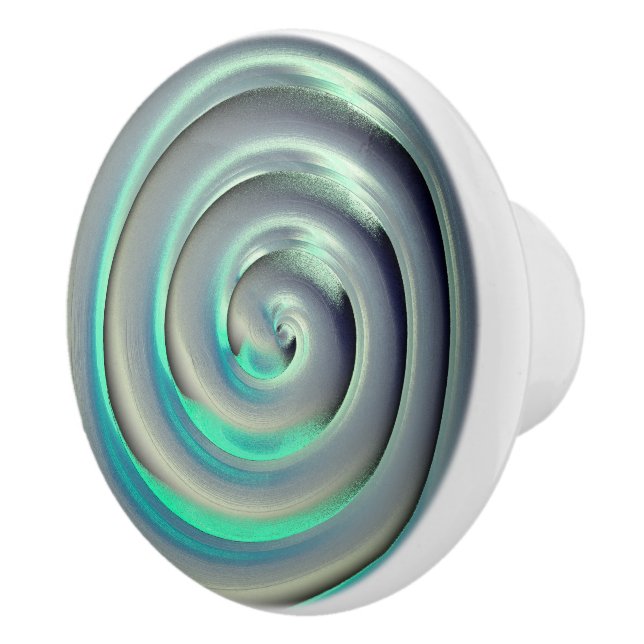 Bouton De Porte En Céramique Spirale d'argent géant et d'aquamarine sur le noir (Droite)