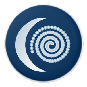 Bouton De Porte En Céramique Spirale de la Lune d'argent sur bleu marine