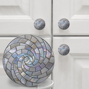 Bouton De Porte En Céramique Spirale de mosaïque en pierre de lune iridescente