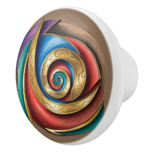 Bouton De Porte En Céramique Spirale dorée abstraite de bijou sur taupe