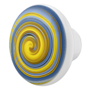 Bouton De Porte En Céramique spirale jaune et bleue cool