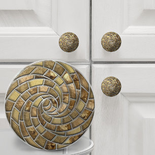 Bouton De Porte En Céramique Spirale mosaïque or vintage