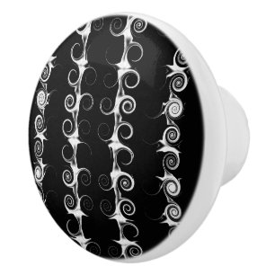 Bouton De Porte En Céramique Spirales et volutes motif noir et blanc