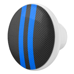 Bouton De Porte En Céramique Sporty Blue Carbon Fiber Style Racing Stripes