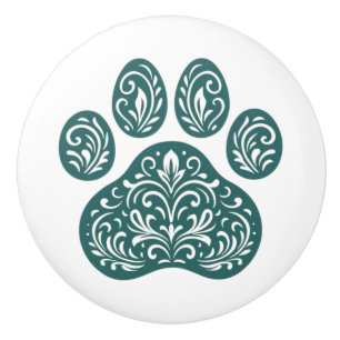Bouton De Porte En Céramique Spruce Pawprint Scandi Folk Art Ceramic Knob