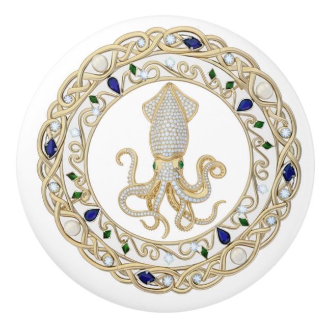 Bouton De Porte En Céramique Squid Gold Crystal Ocean Sea 2D graphic gemstone (Devant)