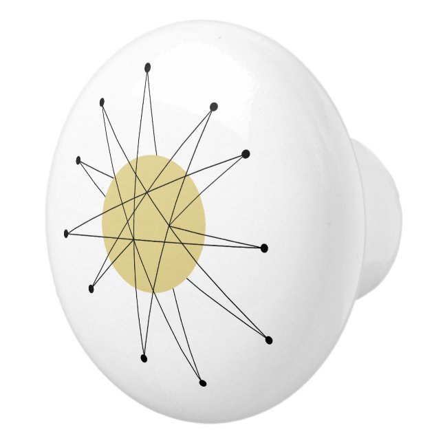 Bouton De Porte En Céramique Starburst franciscain jaune Mid Century Moderne (Droite)