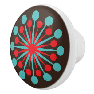 Bouton De Porte En Céramique Starburst Mid Century moderne rouge Turquoise