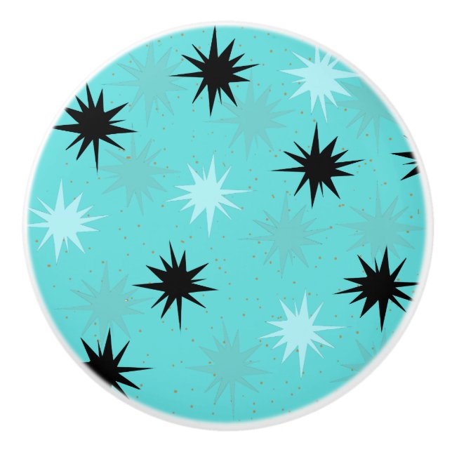 Bouton De Porte En Céramique Starbursts Turquoise atomique Ceramic Knob (Devant)