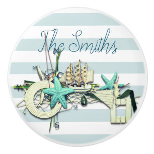 Bouton De Porte En Céramique Starfish, Fishing Net & Tall Ship Nautique
