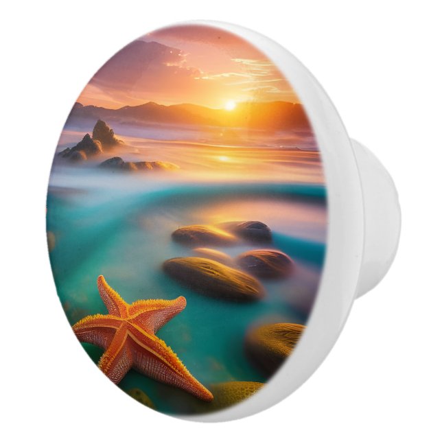 Bouton De Porte En Céramique Starfish sur la plage à Dawn (Droite)