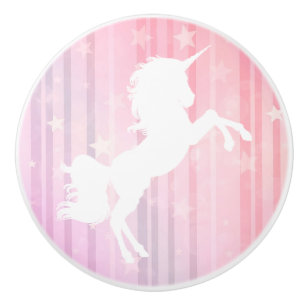 Bouton De Porte En Céramique Stars de l'Unicorne rose et blanc Fairytale Knows