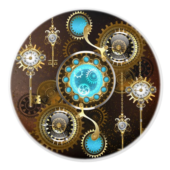 Bouton De Porte En Céramique Steampunk Rusty Background (Devant)