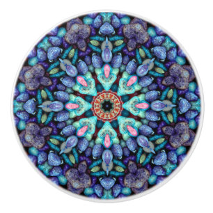 Bouton De Porte En Céramique Stone Wonder Vintage Bleu Fractal Kaleidoscope