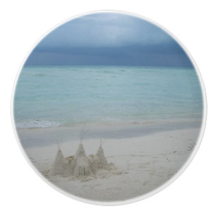Bouton De Porte En Céramique Stormy Sandcastle Beach Landscape