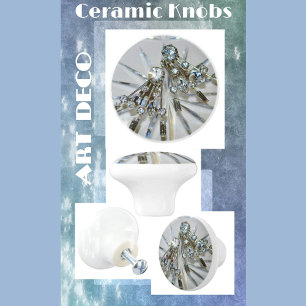 Bouton De Porte En Céramique Strass Art Déco Vintage