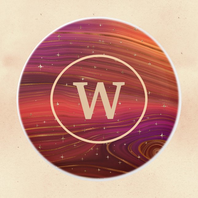 Bouton De Porte En Céramique Strata molle rouge et orange avec initial (Créateur téléchargé)