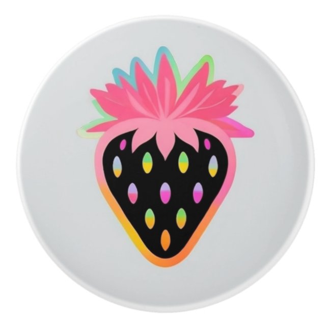 Bouton De Porte En Céramique Strawberry Door Pull in Neon and Black (Devant)