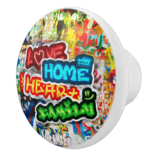 Bouton De Porte En Céramique Streetart Graffiti Amour Maison Cœur Coloré Funky