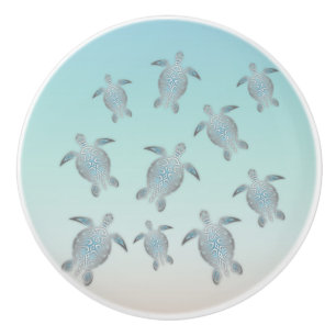 Bouton De Porte En Céramique Style argenté de plage de tortues