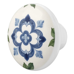 Bouton De Porte En Céramique Style Classique Bleu Clover Peint