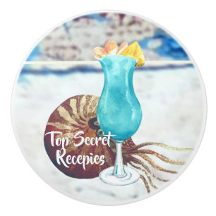 Bouton De Porte En Céramique Style côtier Aquarelle et nautilus