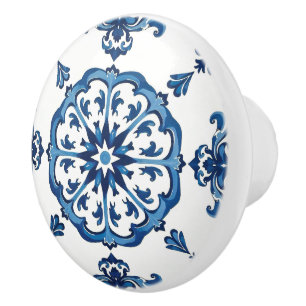 Bouton De Porte En Céramique style italien, méditerranéen, mosaïque, bleu,