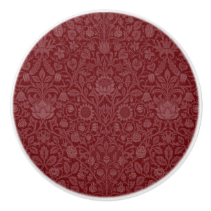 Bouton De Porte En Céramique Style oriental design floral en rouge foncé