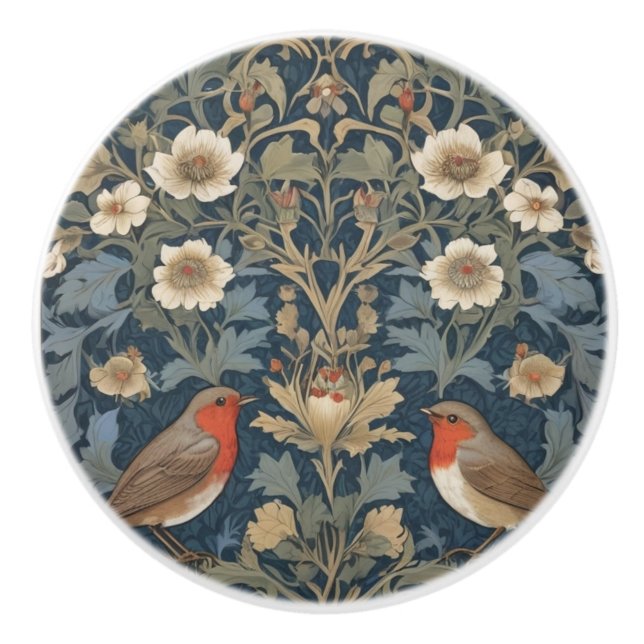 Bouton De Porte En Céramique Style Robin Bird Couple William Morris (Devant)