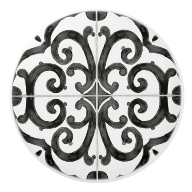 Bouton De Porte En Céramique Style rustique Farmhouse Carrelage noir blanc Déco (Devant)