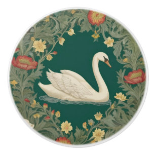 Bouton De Porte En Céramique Style Swan William Morris Face droite Turquoise Ve
