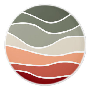 Bouton De Porte En Céramique Style vert et rouge rétro vagues design