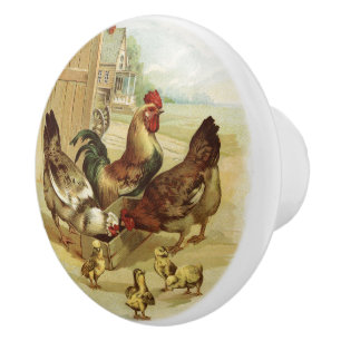 Bouton De Porte En Céramique Style Vintage Ferme de campagne Poules de poulet
