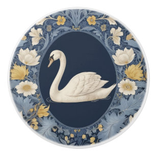 Bouton De Porte En Céramique Style White Swan William Morris Face gauche à Bird