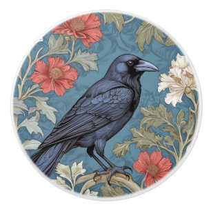 Bouton De Porte En Céramique Style William Morris Face droite Black Crow Bird