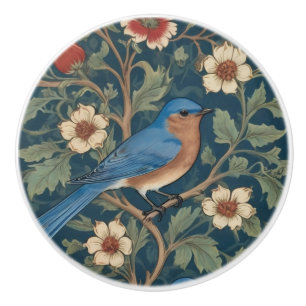 Bouton De Porte En Céramique Style William Morris Face droite Bluebird Bird