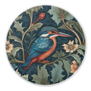 Bouton De Porte En Céramique Style William Morris Face droite Kingfisher Bird