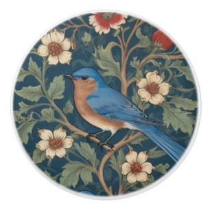 Bouton De Porte En Céramique Style William Morris Face gauche Bluebird Bird