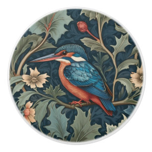 Bouton De Porte En Céramique Style William Morris Face gauche Kingfisher Bird