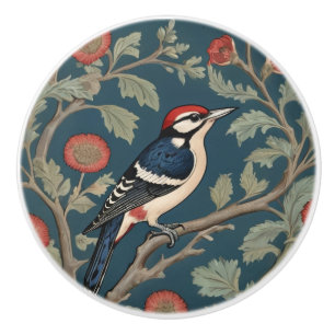Bouton De Porte En Céramique Style William Morris Grand pic tacheté Bird