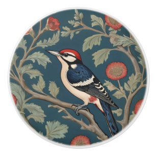 Bouton De Porte En Céramique Style William Morris Grand pic tacheté Bird