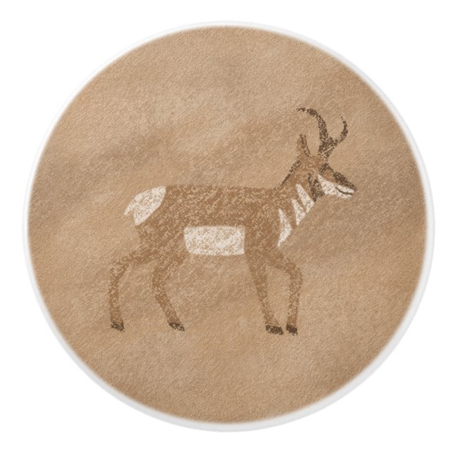 Bouton De Porte En Céramique Sud-Ouest Pronghorn Marcher Antelope Petroglyph (Devant)
