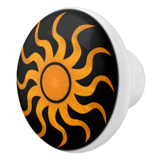 Bouton De Porte En Céramique Sun On Black Decorative Ceramic Knob 