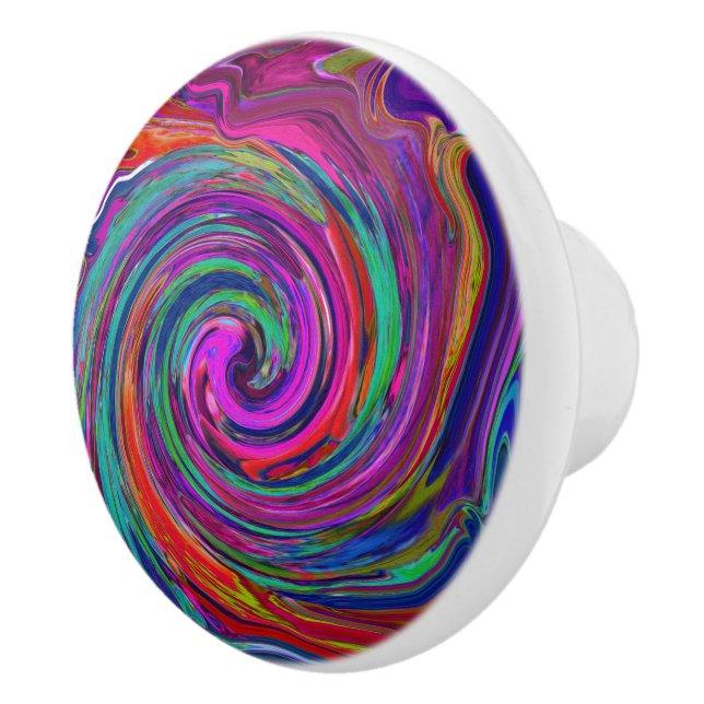 Bouton De Porte En Céramique Super Abstrait Retro Magenta Dark Rainbow Swirl (Droite)