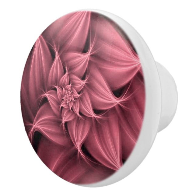 Bouton De Porte En Céramique Superbe Fleur Rose Fractale (Droite)