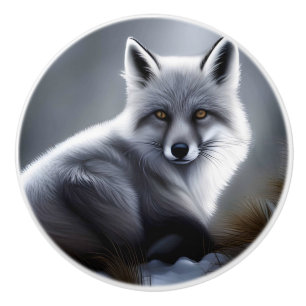 Bouton De Porte En Céramique Superbe Renard Artique