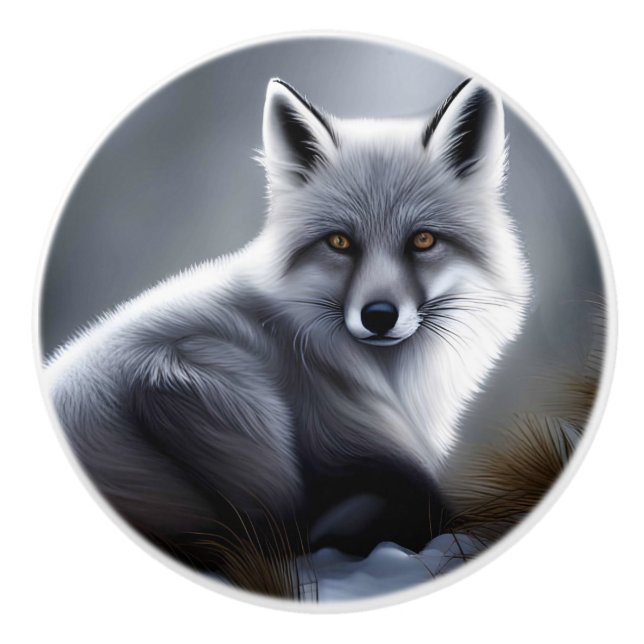 Bouton De Porte En Céramique Superbe Renard Artique (Devant)