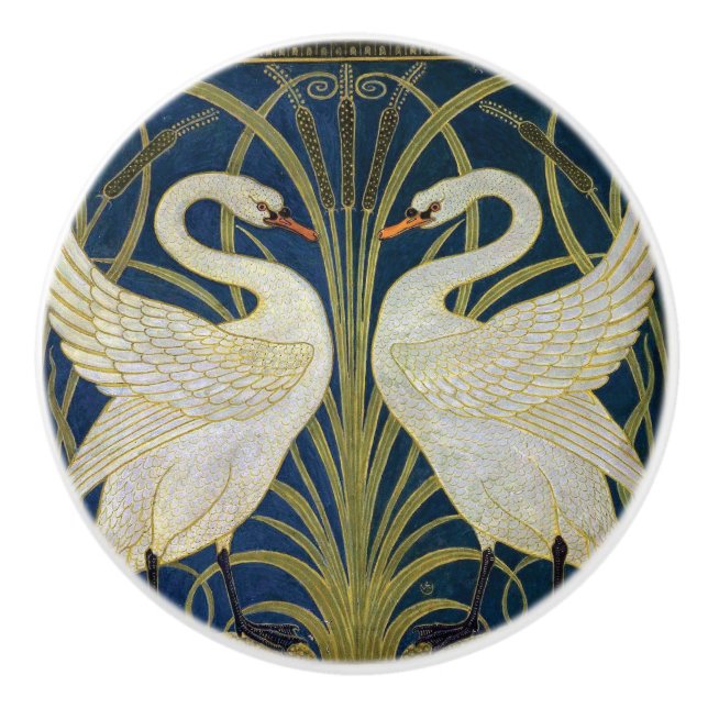 Bouton De Porte En Céramique Swan, Rush et Iris par Walter Crane (Devant)